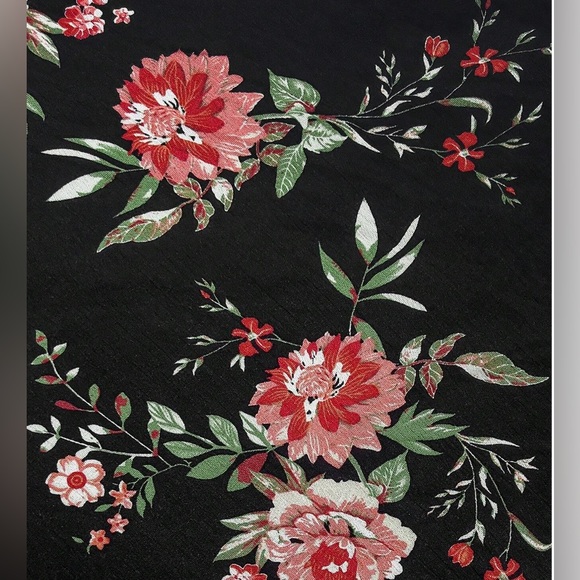 Black Boho Rose Floral Print Button Front Split Thigh Dress - Picture 9 of 14